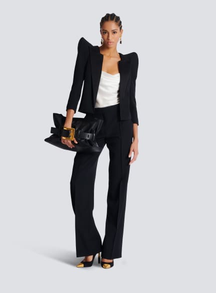 Cropped grain de poudre jacket with structured shoulders