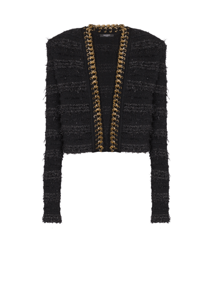 Edge-to-edge knit jacket with chain