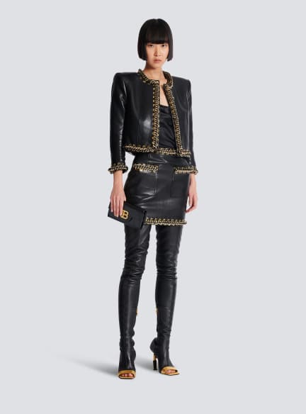 Lambskin edge-to-edge jacket with chain trim
