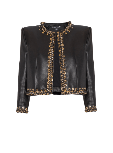 Lambskin edge-to-edge jacket with chain trim