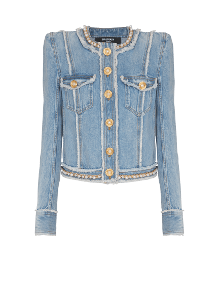 Jeansjacke mit Perlenborten