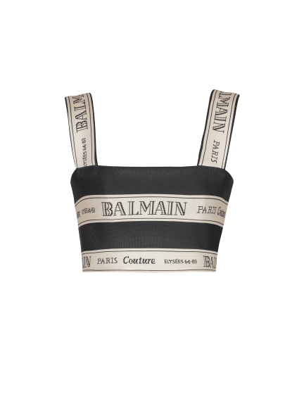 Kurzes Top aus Jacquard mit Balmain-Band