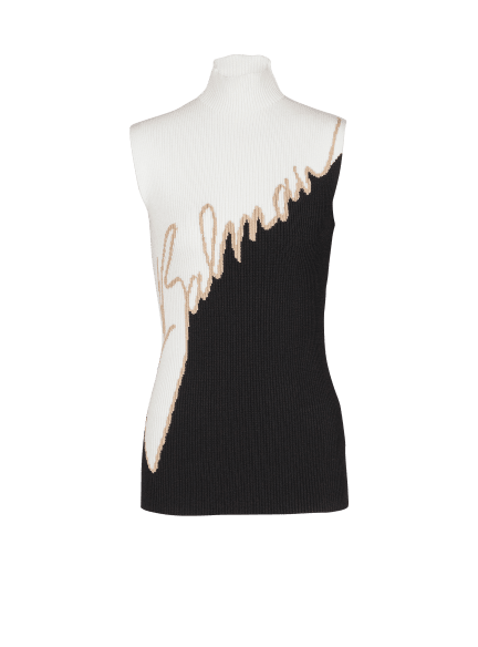 Sleeveless high-neck knit top