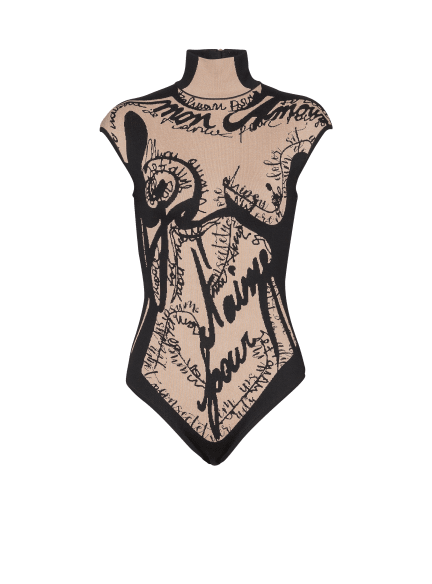 Jacquard knit bodysuit with torso motif