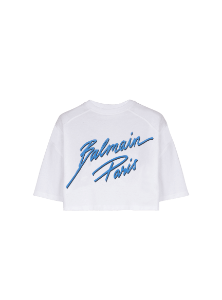 Cropped T-shirt with flocked Balmain Letter logo