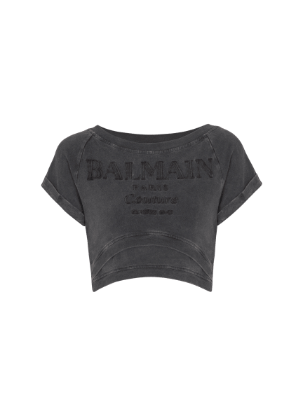 Cropped Balmain Couture embroidered T-shirt
