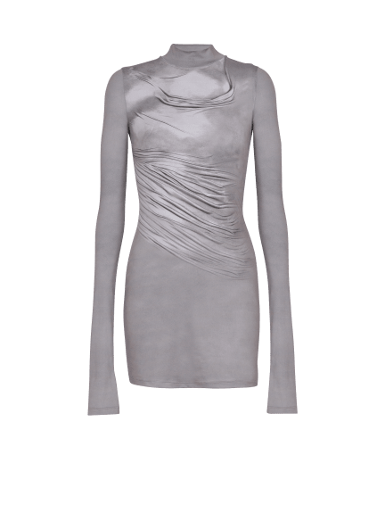 Long-sleeve high-neck draped print trompe-l'œil t-shirt