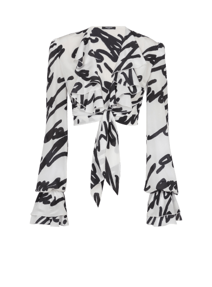 Ruffled love letter knotted crop shirt