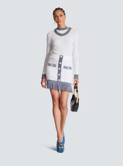 Glittered fringed tweed skirt