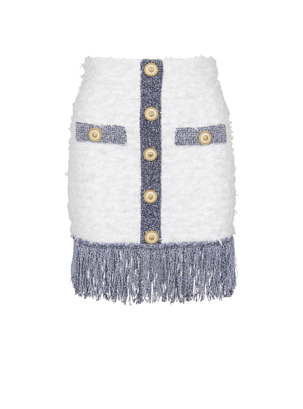 Glittered fringed tweed skirt
