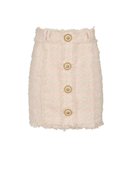 High-waist buttoned tweed mini skirt