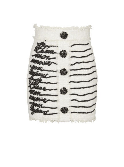 Love letter embroidered tweed skirt