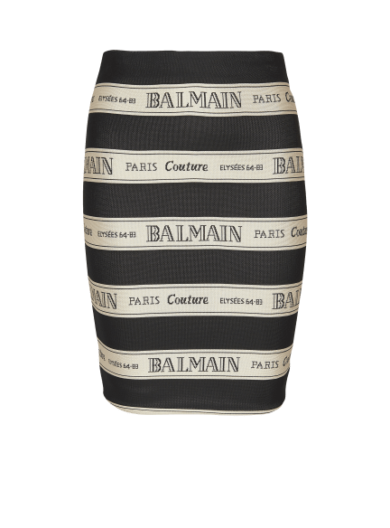 Short jacquard skirt with Balmain ribbon motif