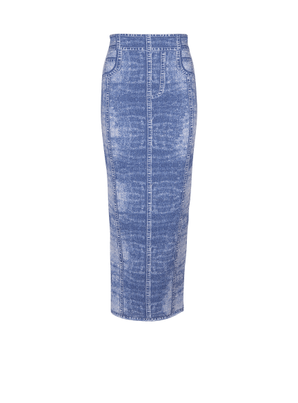 Midi skirt in jacquard knit with denim effect