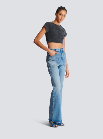 High-waisted flared denim jeans