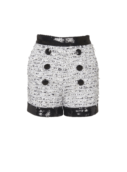 High-waist tweed sequins shorts