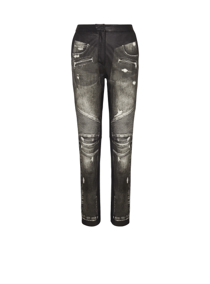 Denim print leather pants