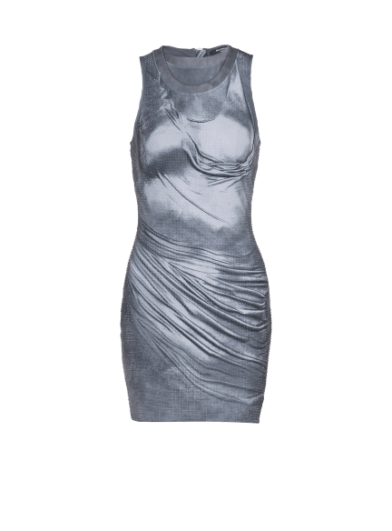 Halterneck draped trompe-l'œil strass dress