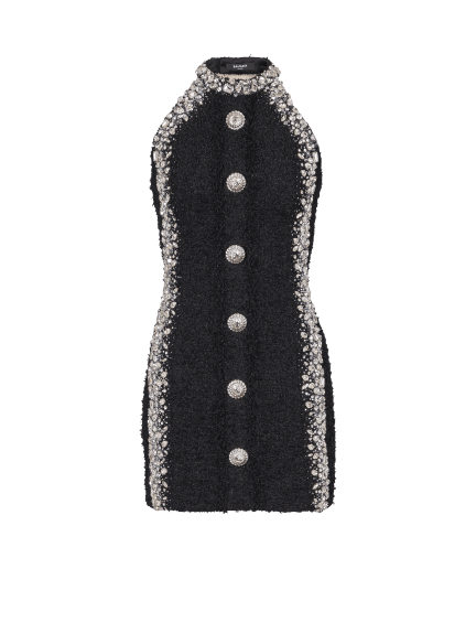 Sl Buttoned Embroidered Short Dress