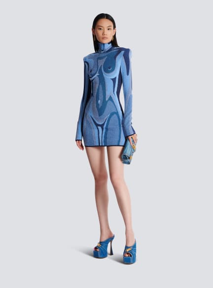 Jacquard knit dress with body motif