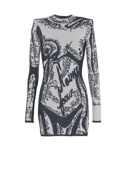 Short embroidered dress with body motif