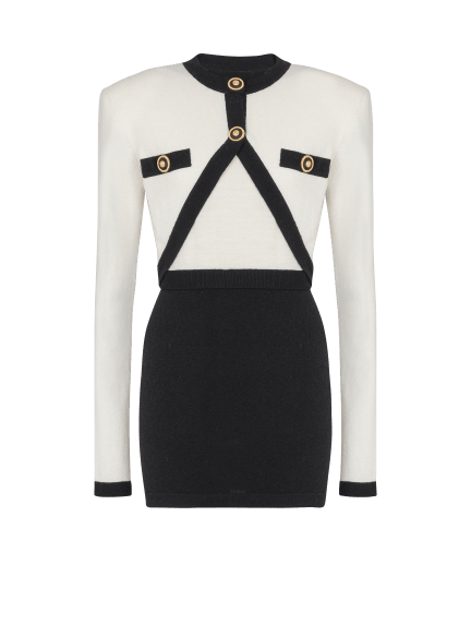 2-tone knit dress with faux waistcoat design