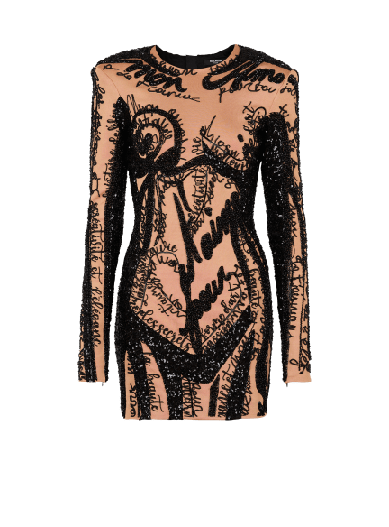 Short embroidered dress with body motif