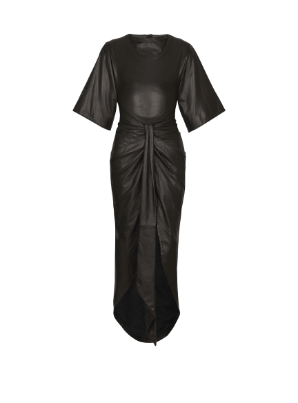 Knotted lambskin leather maxi dress