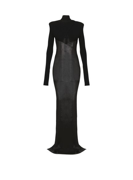 Long knit and lambskin leather dress