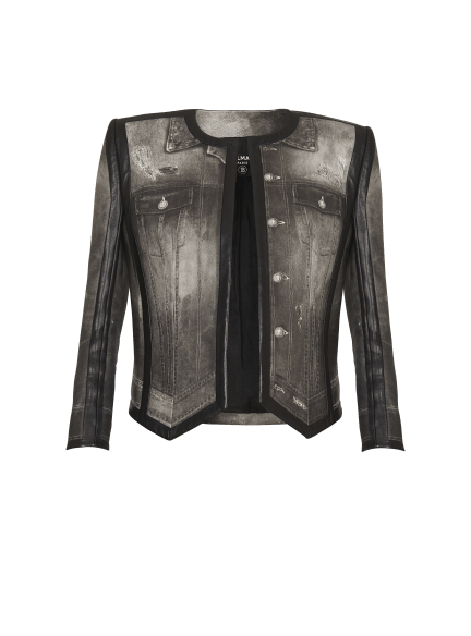 Denim print leather jacket