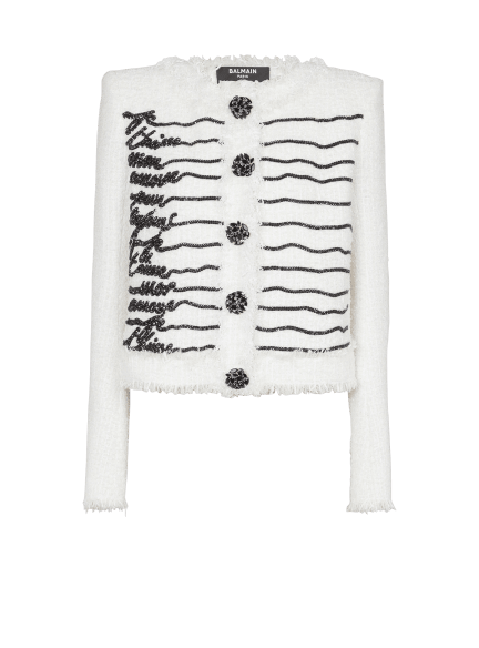 Love letter embroidered tweed jacket