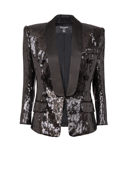 V-neck glitter satin tailored jacket