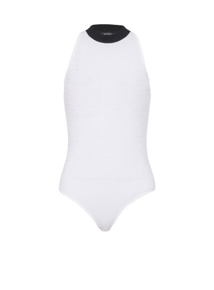 Two-tone monogrammed knit bodysuit