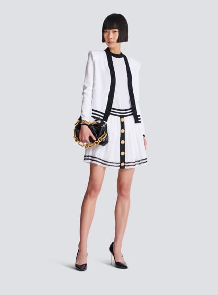 Two-tone monogrammed knit cardigan
