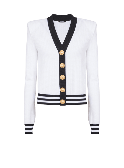 Two-tone monogrammed knit cardigan