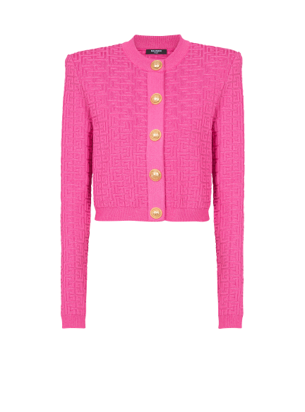 Cropped monogrammed knit cardigan