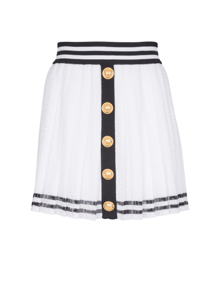 Pleated monogrammed knit skirt