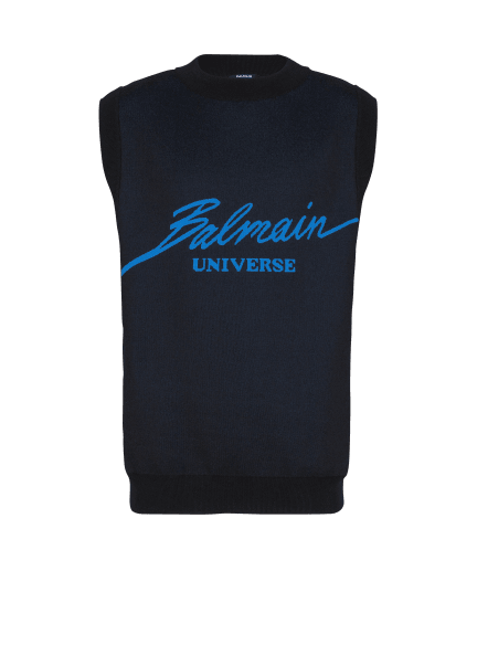Sleeveless Balmain Universe jacquard jumper