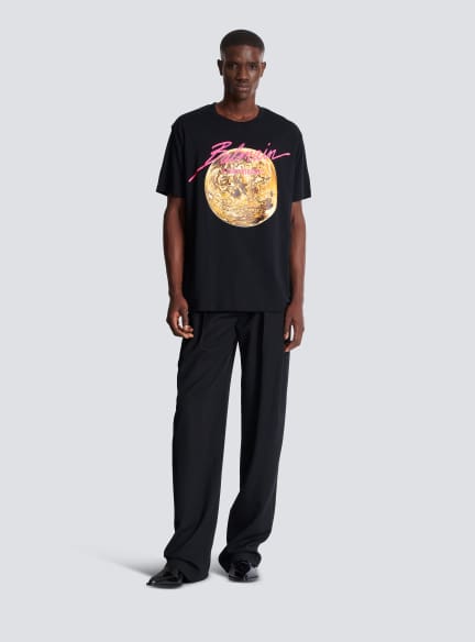 Printed Balmain Universe logo and planet T-shirt