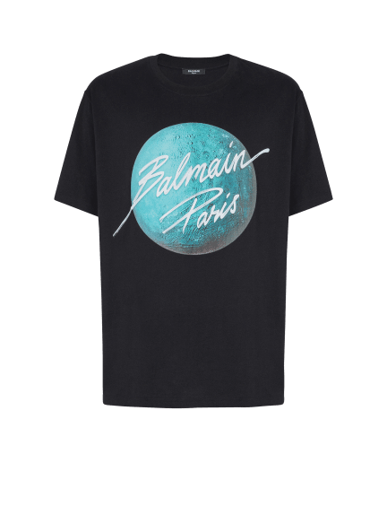 Printed Balmain Paris logo and planet T-shirt