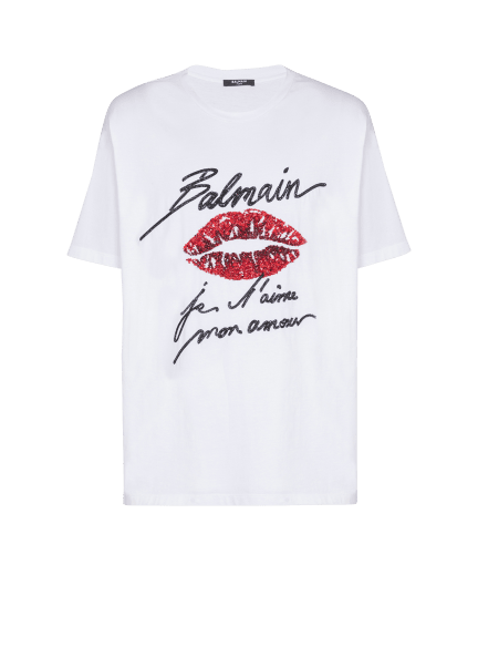 Balmain T-Shirt „Lettre d'amour“- und Lips-Stickerei