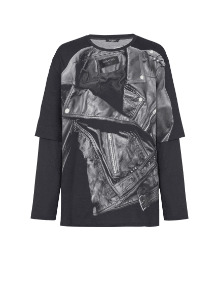 Long-sleeved T-shirt with biker jacket print