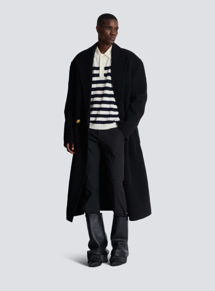 Striped knit polo shirt with monogram