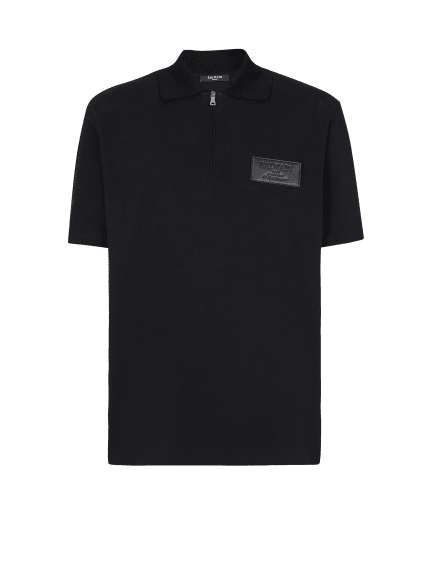 棉质 Polo 衫，Balmain Couture 皮革标签