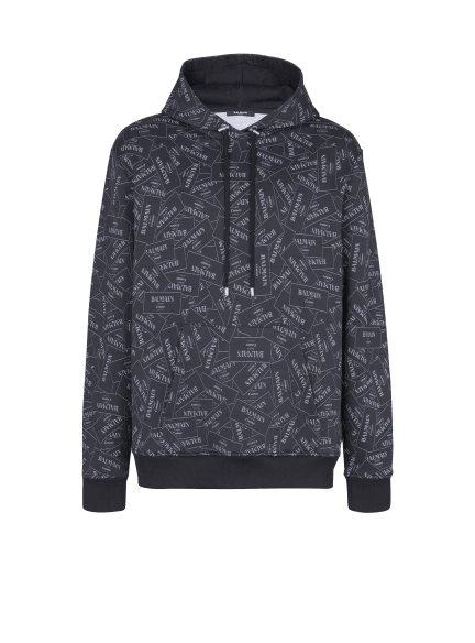 Hoodie with all-over Balmain label print