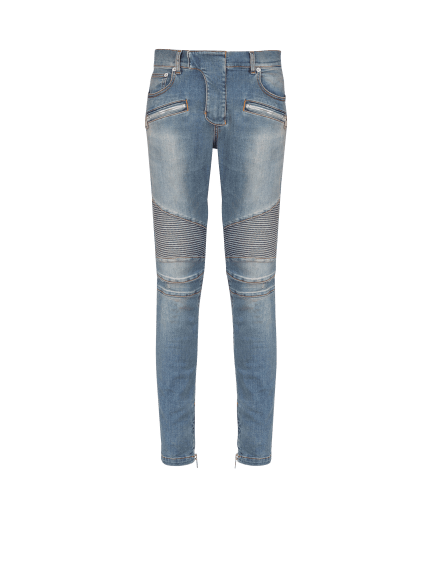 Slim-fit biker jeans in blue denim