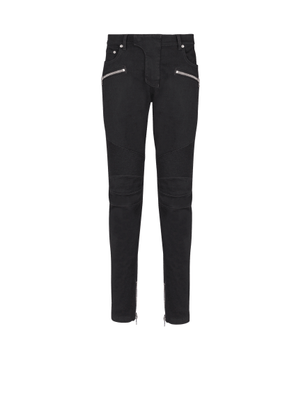 Slim-fit biker jeans in black denim