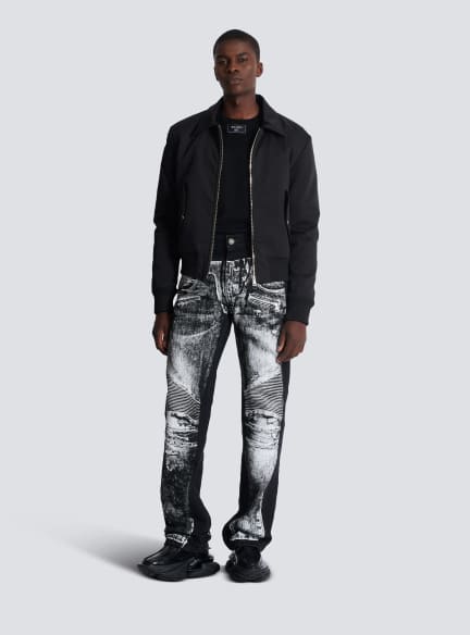 Loose-fit denim jeans with a biker print