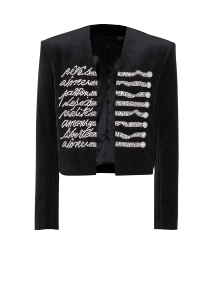 Cropped velvet jacket with "Love Letter" embroidery