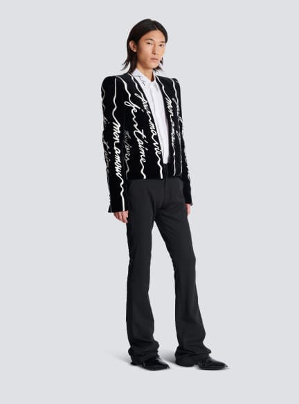 Cropped velvet jacket with all-over "Love Letter" embroidery